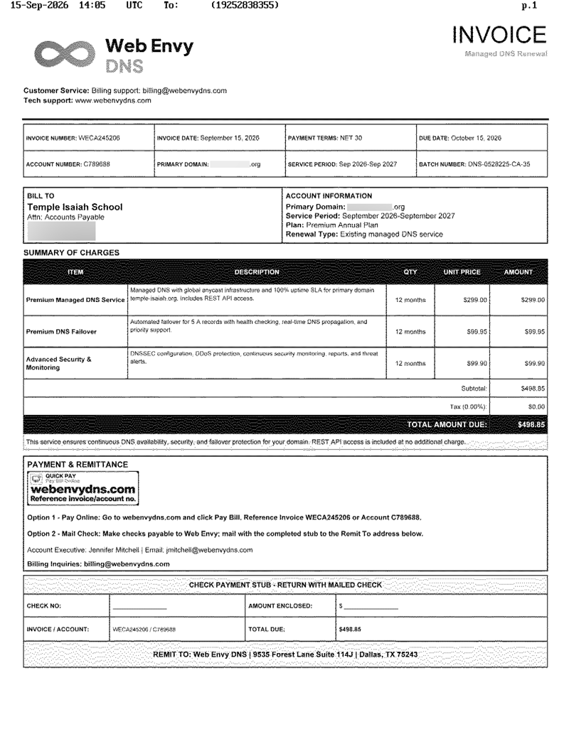 Web Envy DNS Invoice 2026