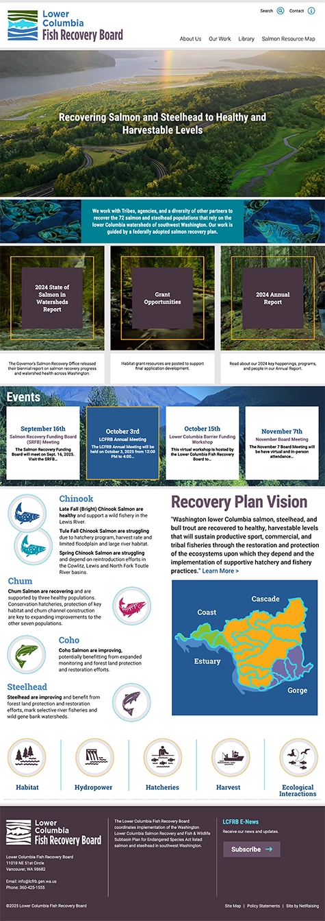 Screenshot of The Lower Columbia Fish Recovery Board Website