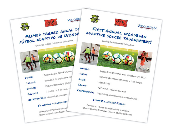 Adaptive Soccer Tournament Flyers in English and Spanish