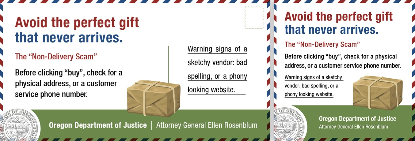 Social media graphics warning of Non-delivery scams around the holidays