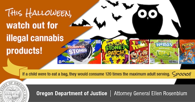 Social media graphic warning of illegal cannabis products packaged to look like everyday snacks